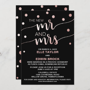 Rose Gold and Black Glam Elopement Reception Invitation