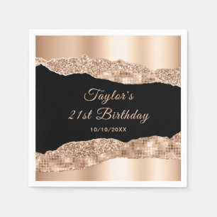 Rose Gold and Black Glam Tears Birthday Party Napkin
