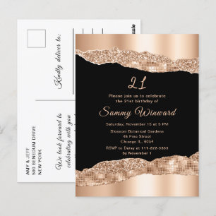 Rose Gold and Black Glam Tears Birthday Party Postcard