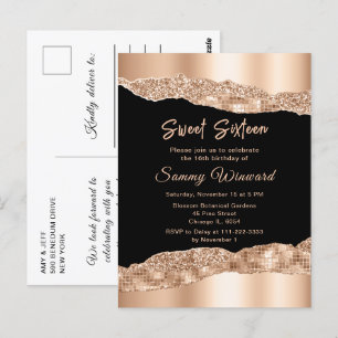 Rose Gold and Black Glam Tears Sweet Sixteen Postcard