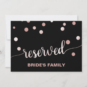 Rose Gold and Black Glam Wedding "Reserved" Sign Invitation