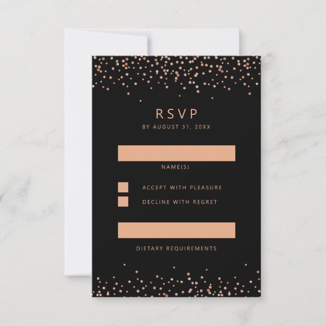 Rose gold and Black Glitter RSVP Reply Card (Front)