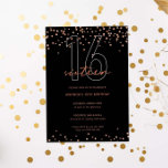 Rose gold and black glitter sparkle 16th birthday invitation<br><div class="desc">This goregous 16th invitation features rose gold sparkle discs on black background. For more advanced customisation of this design,  e.g. changing layout,  font or text size please click the "CUSTOMIZE" button above. Please contact me for any questions!</div>