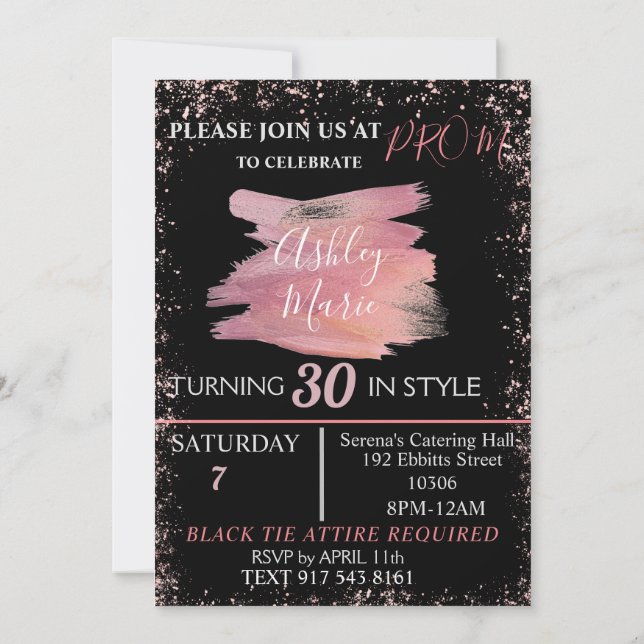 Rose Gold  and Black Invitation (Back)