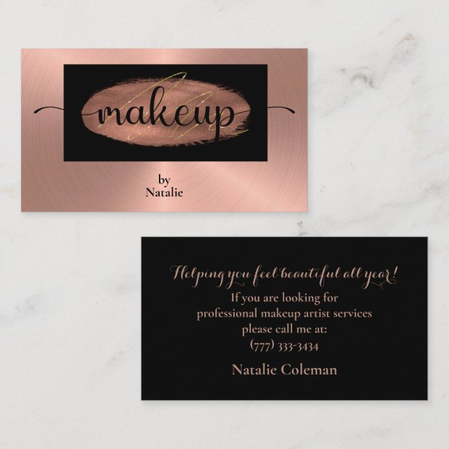 Rose Gold and Black Makeup Artist Business Card (Front/Back)