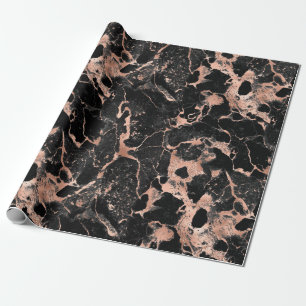Rose Gold and Black Marble Wrapping Paper