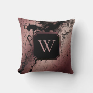 Rose Gold and Black Marbled Pattern w/ Monogram Cushion