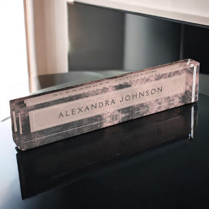 Rose Gold and Black Modern Metallic Foil Nameplate