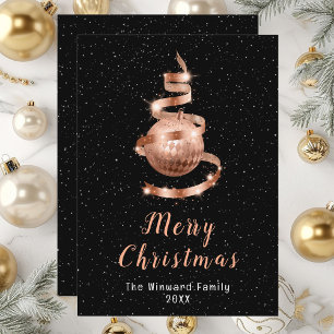 Rose Gold and Black Ornament Merry Christmas Holiday Card