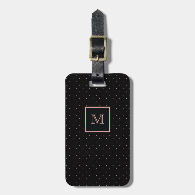 Rose Gold and Black Polka Dot Luggage Tag (Front Vertical)