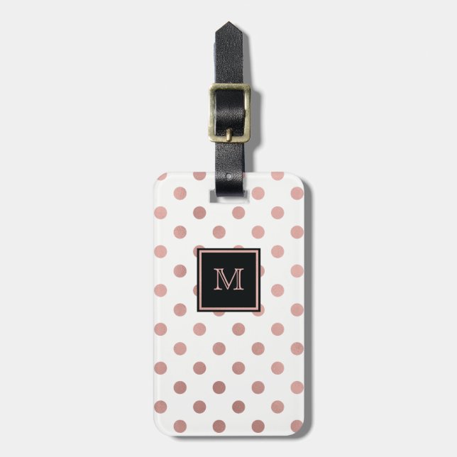 Rose Gold and Black Polka Dot Luggage Tag (Front Vertical)