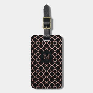 Rose Gold and Black quatrefoil Luggage Tag