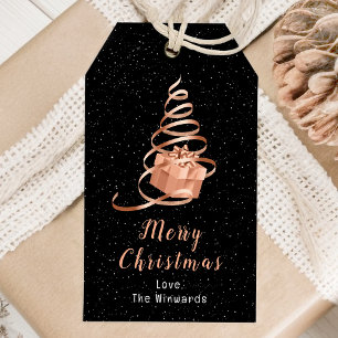 Rose Gold and Black Ribbon Gift Merry Christmas Gift Tags