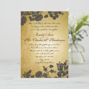 Rose Gold and Black Roses Wedding Invitation