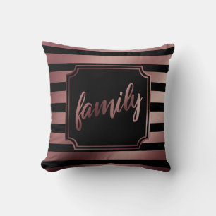 Rose Gold and Black Stripes w/ Family Typography Cushion