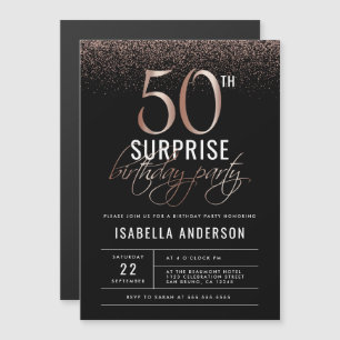 Rose Gold and Black Surprise 50th Birthday Party Magnetic Invitation