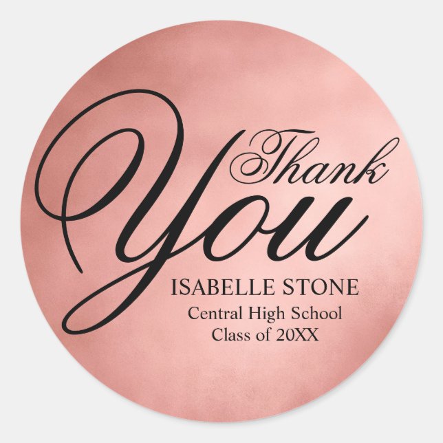 Rose Gold and Black Thank You Graduation Stickers (Front)
