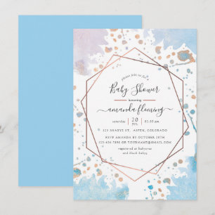 Rose Gold and Blue Geometric Baby Shower Invitation