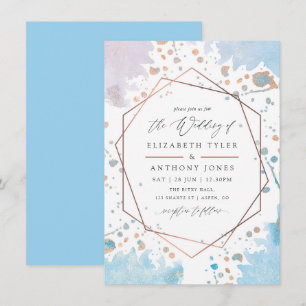 Rose Gold and Blue Geometric Wedding Invitation