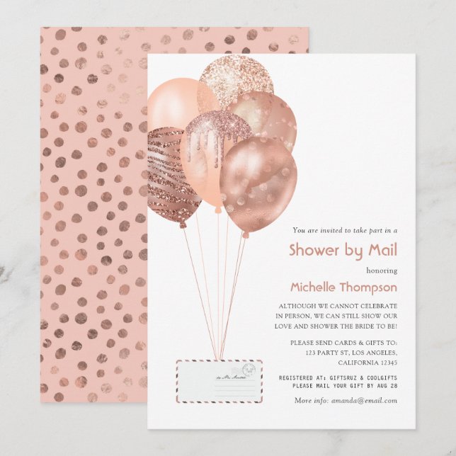 Rose Gold and Blush Baby or Bridal Shower by Mail Invitation (Front/Back)