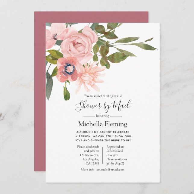 Rose Gold and Blush Bridal or Baby Shower by Mail Invitation (Front/Back)