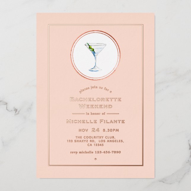 Rose Gold and Blush Cocktail Bachelorette Weekend (Front)