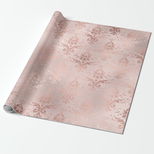 Rose Gold and Blush Damask Wrapping Paper (Unrolled)