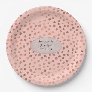 Rose Gold and Blush Doodle Dots Foil Wedding Paper Plate