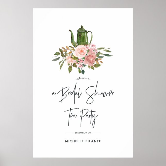 Rose Gold and Blush Floral Bridal Shower Welcome Poster (Front)
