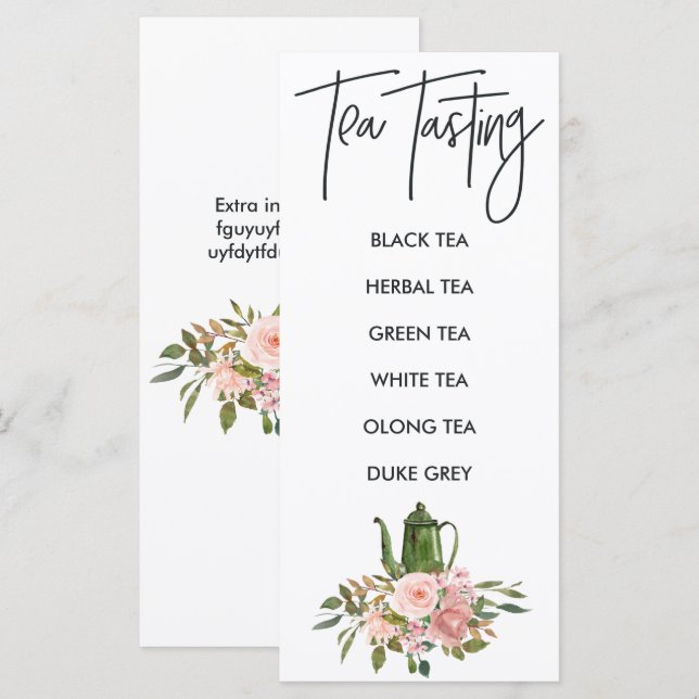 Rose Gold and Blush Floral Bridal Tea Tasting Menu (Front/Back)