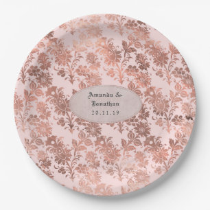 Rose Gold and Blush Floral Foil Wedding Paper Plate