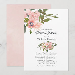 Rose Gold and Blush Floral Virtual Baby Shower Invitation