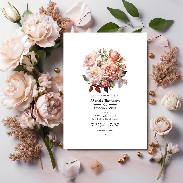 Rose Gold and Blush Floral Wedding Invitation (Creator Uploaded)