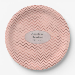 Rose Gold and Blush Foil Chevron Wedding Paper Plate