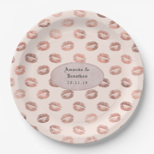 Rose Gold and Blush Foil Lips Wedding Paper Plate