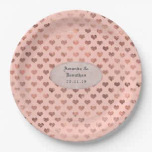 Rose Gold and Blush Foil Love Hearts Wedding Paper Plate