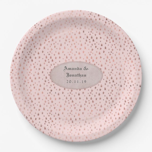 Rose Gold and Blush Foil Stars Wedding Paper Plate (Front)