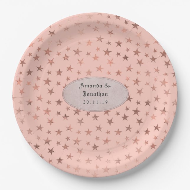 Rose Gold and Blush Foil Stars Wedding Paper Plate (Front)