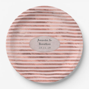 Rose Gold and Blush Foil Stripes Wedding Paper Plate