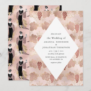 Rose Gold and Blush French Wine themed Wedding Invitation