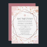 Rose Gold and Blush Geometric Bat Mitzvah Invitation<br><div class="desc">Bat mitzvah invitation customisable with watercolor splashes and a geometric rose gold frame and reverse.</div>