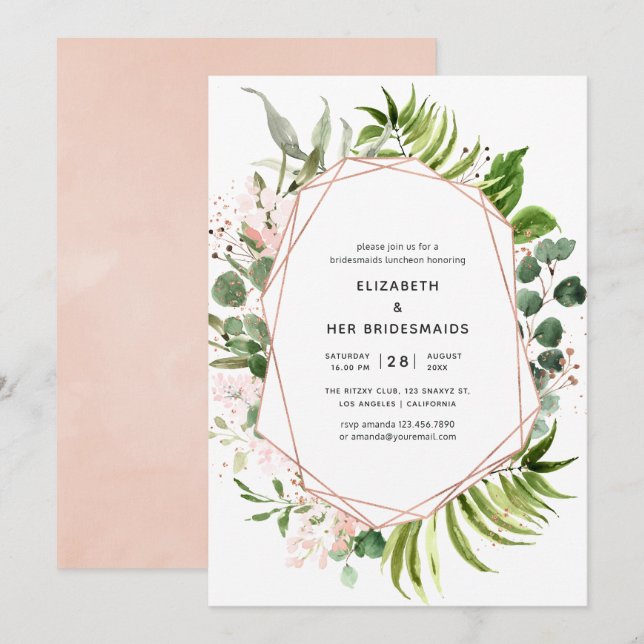 Rose Gold and Blush Geometric Bridesmaids Luncheon Invitation (Front/Back)