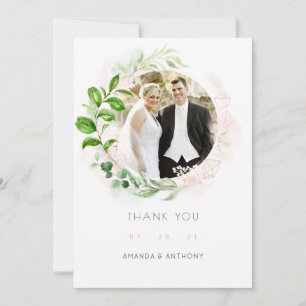 Rose Gold and Blush Geometric Greenery Wedding Thank You Card