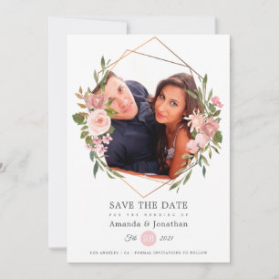 Rose Gold and Blush Geometric Photo Wedding Save The Date