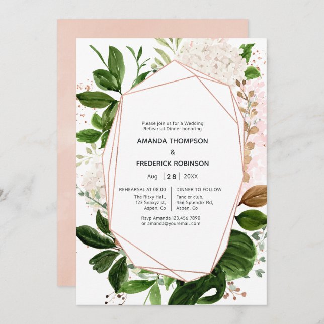 Rose Gold and Blush Geometric Rehearsal Dinner Invitation (Front/Back)