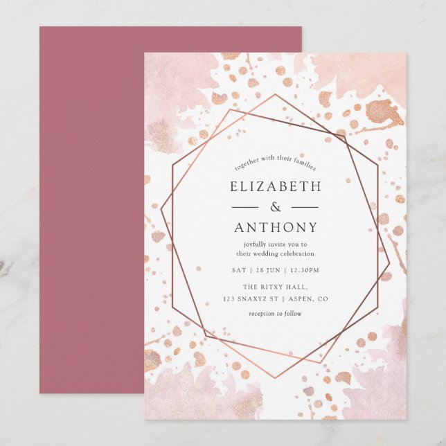 Rose Gold and Blush Geometric Wedding Invitation (Front/Back)
