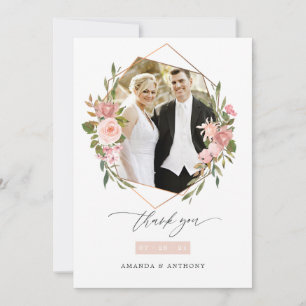 Rose Gold and Blush Geometric Wedding Photo Thank You Card