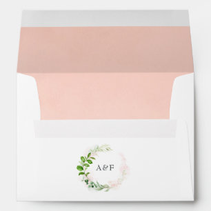 Rose Gold and Blush Greenery Wedding Monogram Envelope