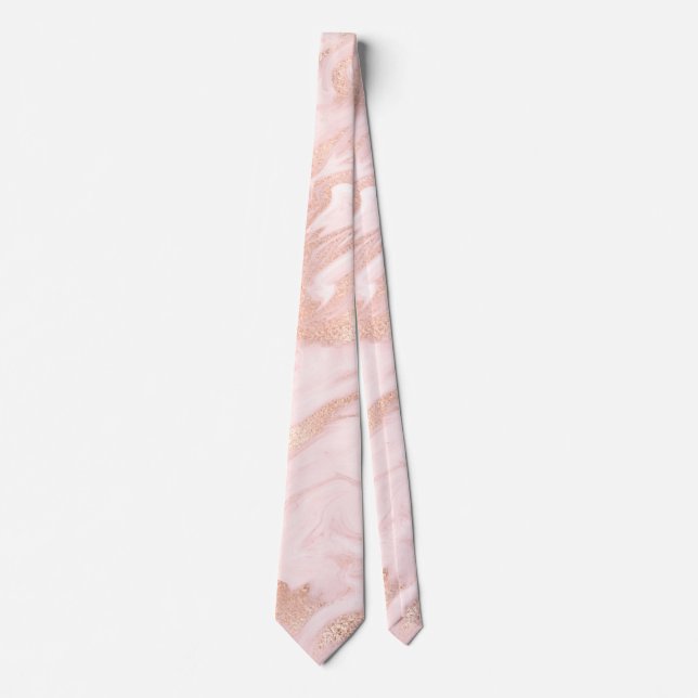 Rose Gold and Blush Marbled Groomsmen Neck Tie (Front)