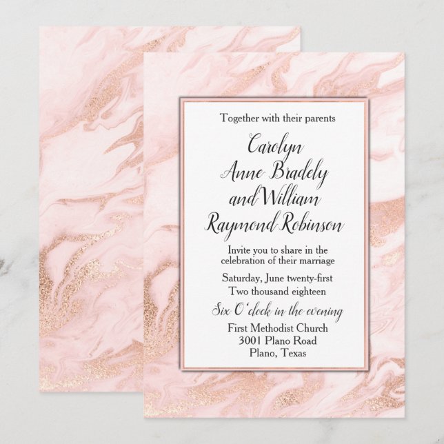 Rose Gold and Blush Marbled Wedding Invitation (Front/Back)